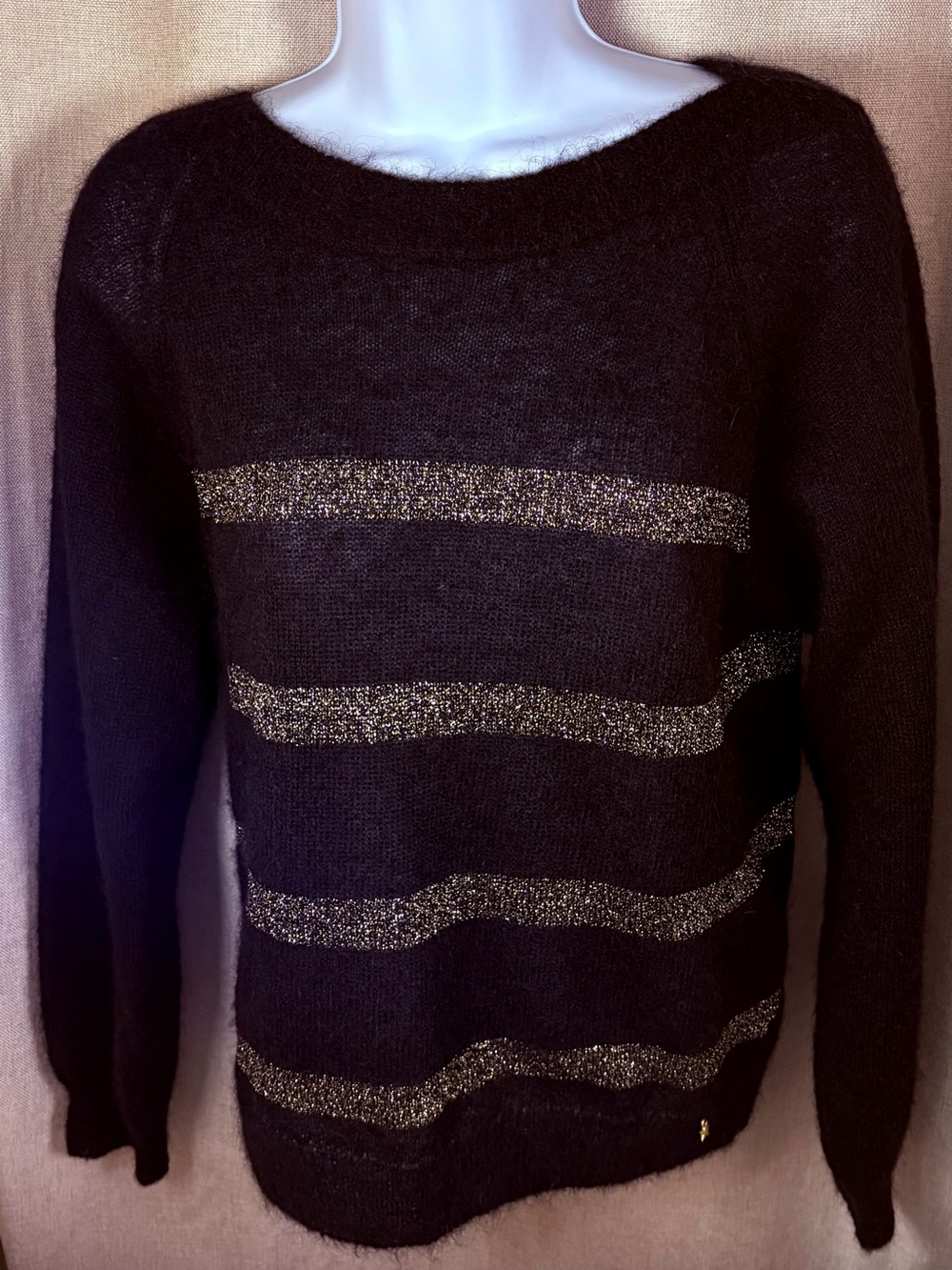 ✨ Des Petits Hauts Agnes Black Mohair Baby Alpaca Gold Lurex Sweater